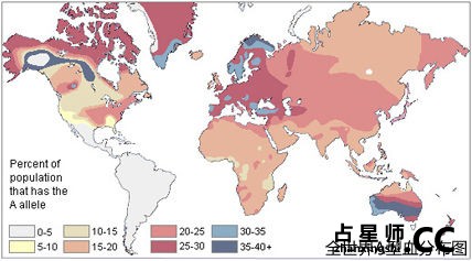 全世界A型血分布图