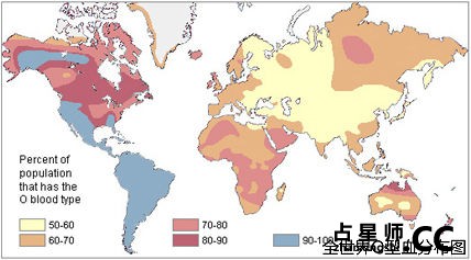 全世界O型血分布图