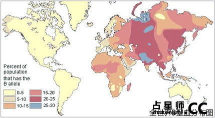 全世界B型血分布图